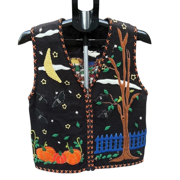 Designers Originals Studio Boo Halloween Embroidered Zip Up Sweater Vest Size S - Picture 1 of 8